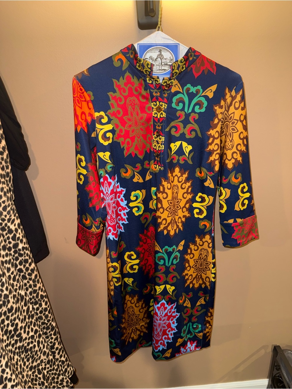Gretchen Scott Designs Navy Dress/Long Shirt with Mosaic Pattern